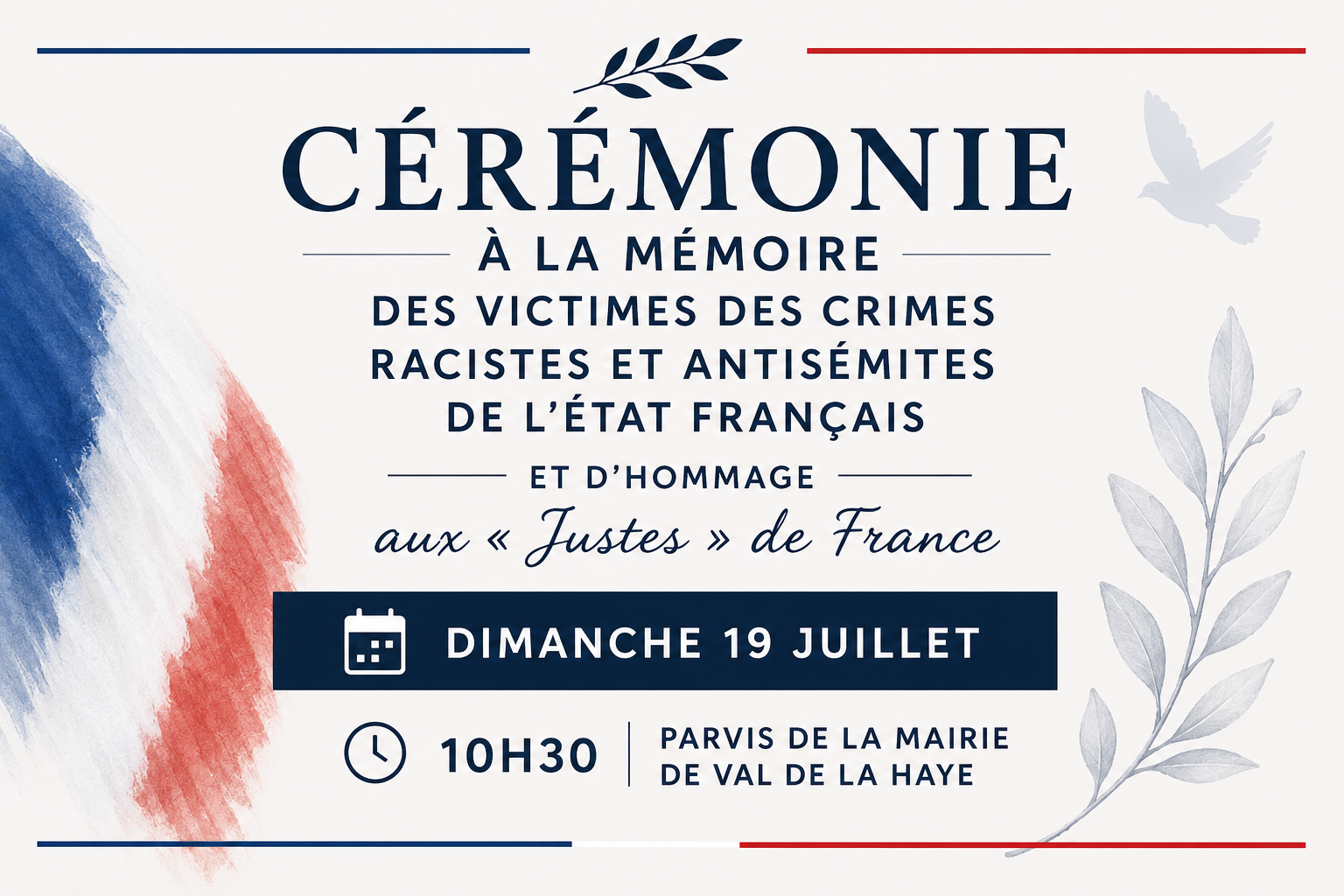 Cérémonie commémorative à la mémoire des victimes des crimes racistes et antisémites de l&rsquo;État français et d&rsquo;hommage aux « Justes » de France
